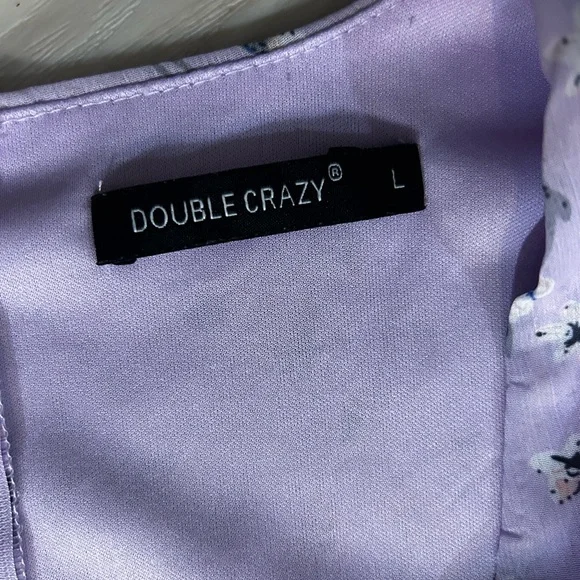 Double Crazy Purple Floral Dress Size Large Boho Bell Sleeve Empire Waist Flowy - Picture 9 of 15